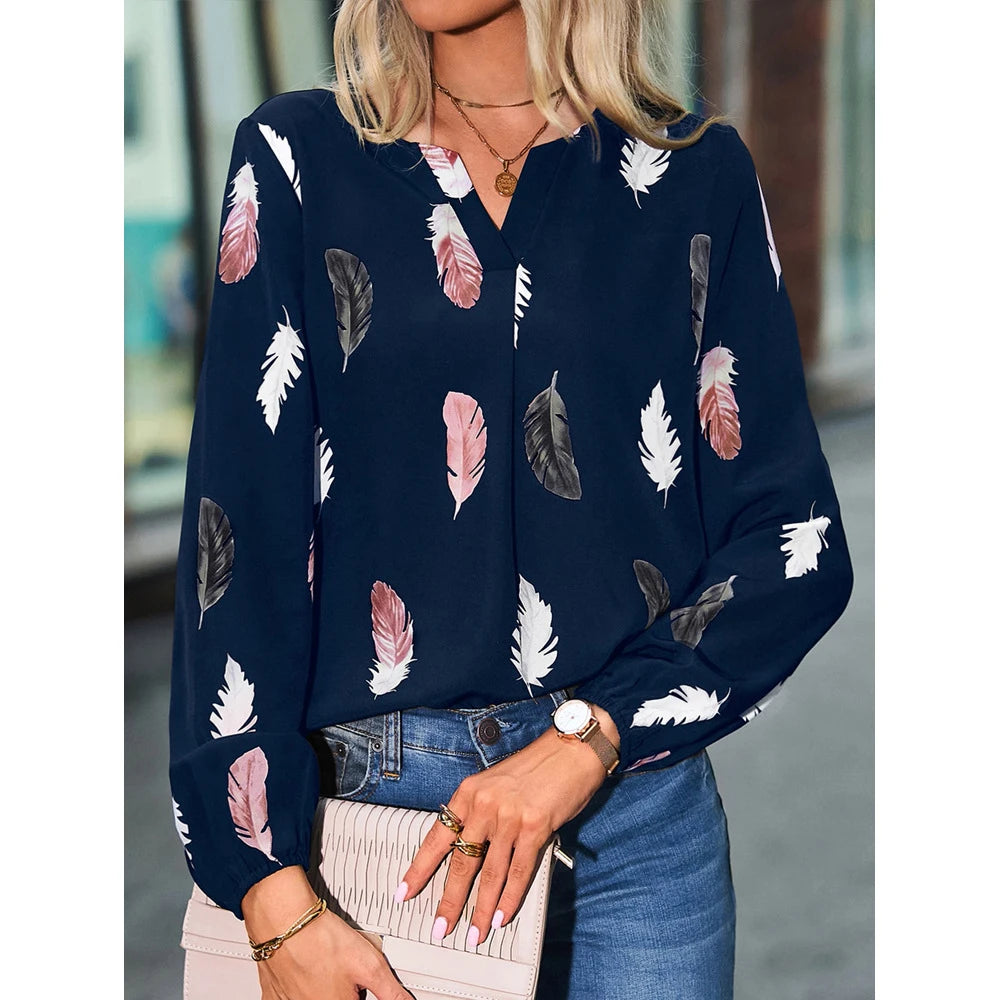 Chiffon blouse met veerprint - afbeelding 36