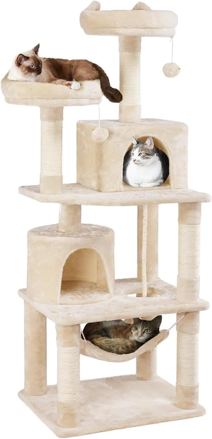62,5 inch kattenkrabpaal met platform, hangmat en kattenhuis