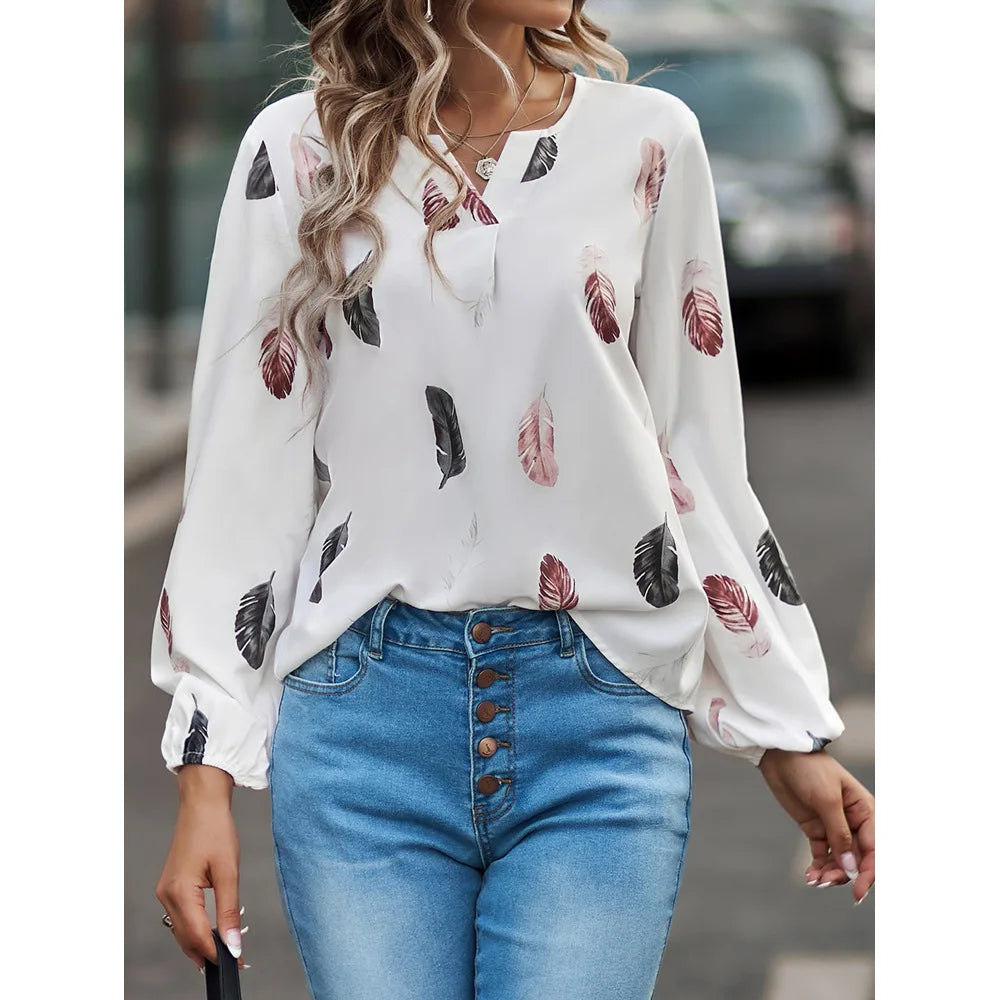 Chiffon blouse met veerprint - afbeelding 7