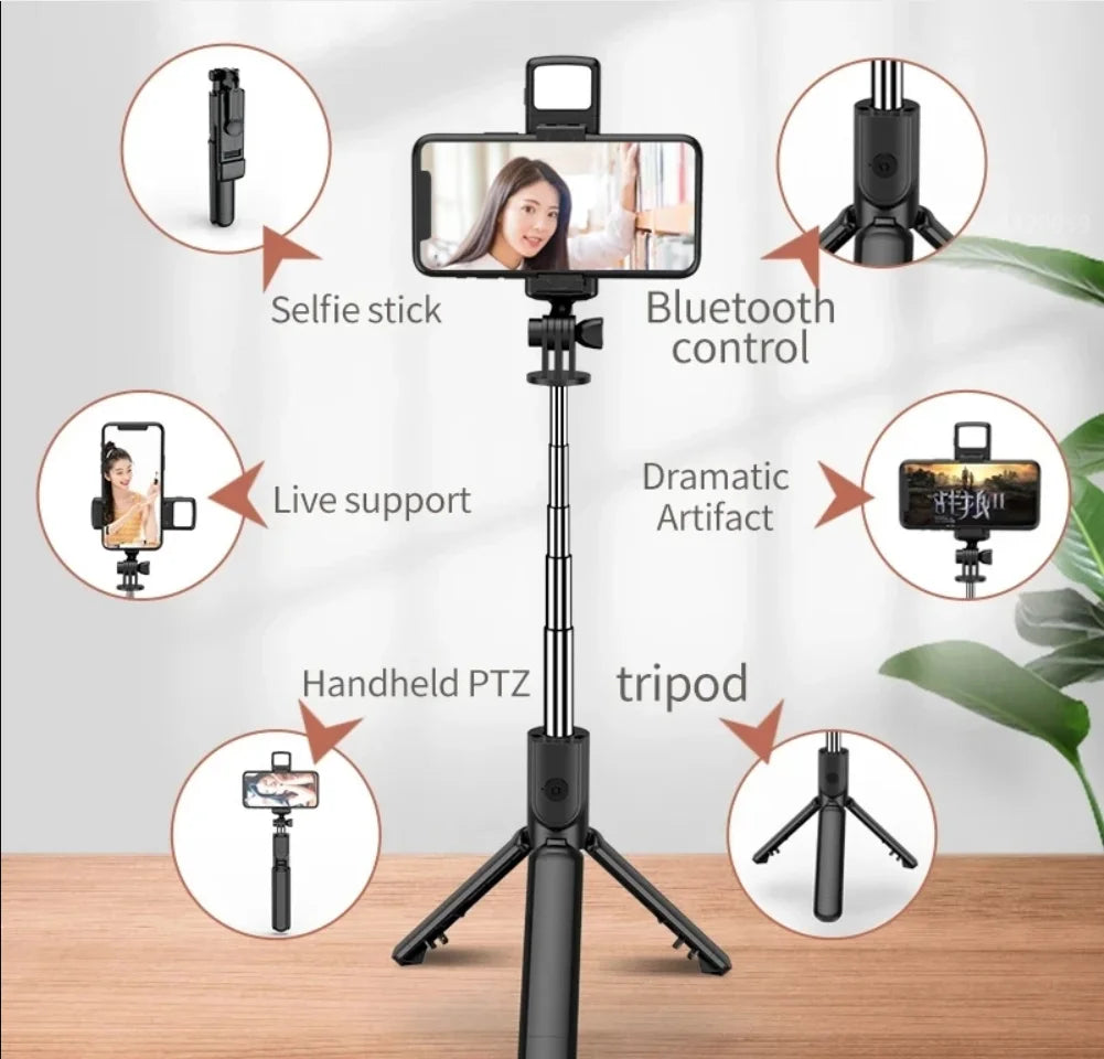Draadloze selfie stick tripod met Bluetooth afstandsbediening en beauty fill light