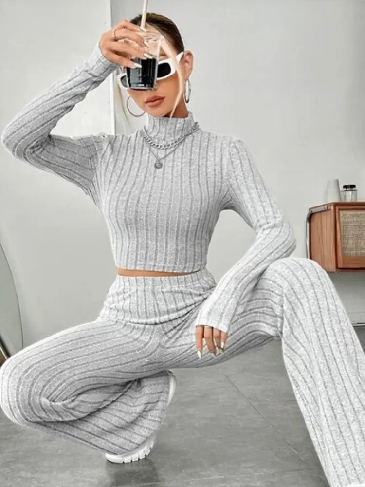 Geribde set met flared broek - afbeelding 7