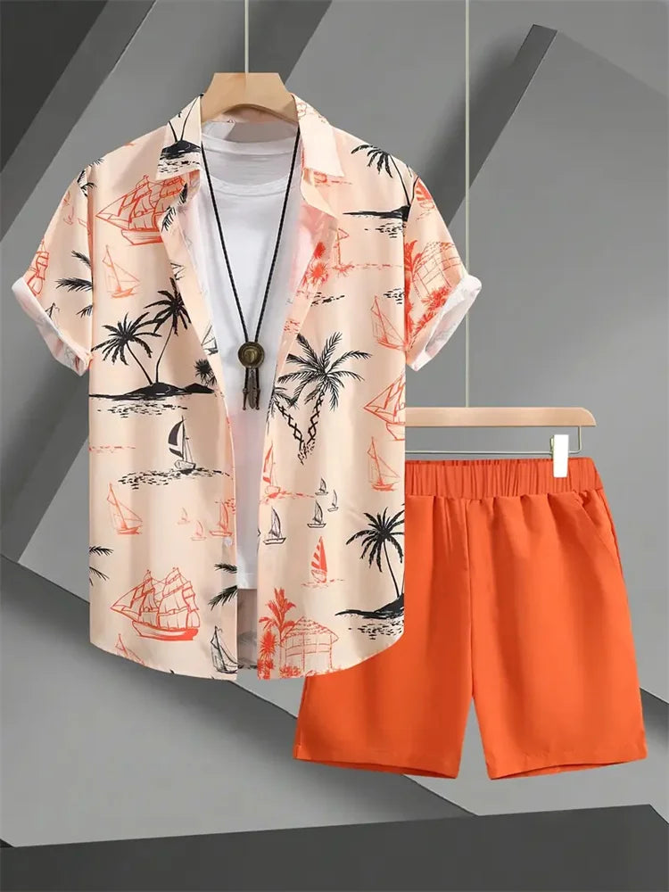 Hawaiiaanse heren 2-delige set met bladprint