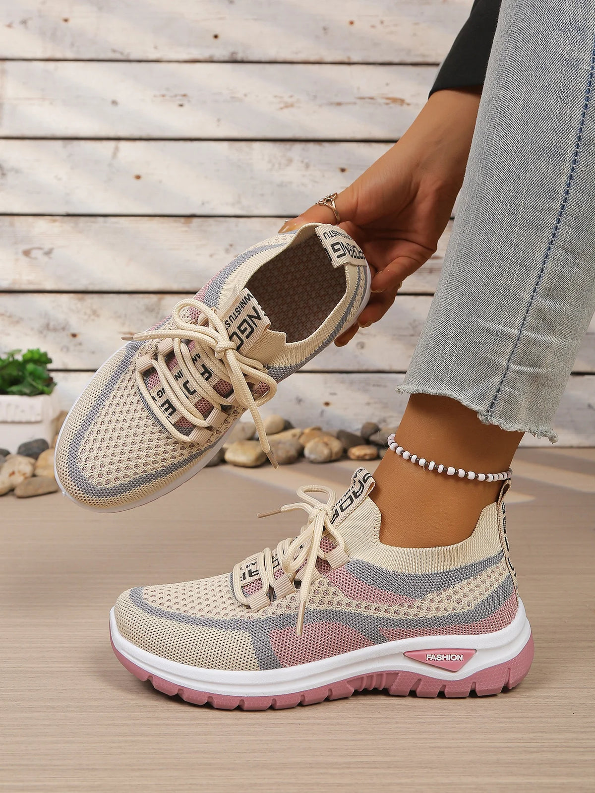 Tweekleurige gebreide sneakers - afbeelding 6