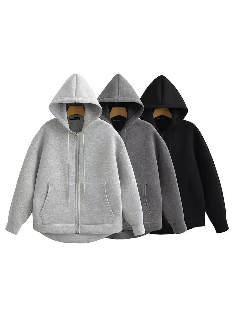 Oversized hoodiejas met rits - afbeelding 4