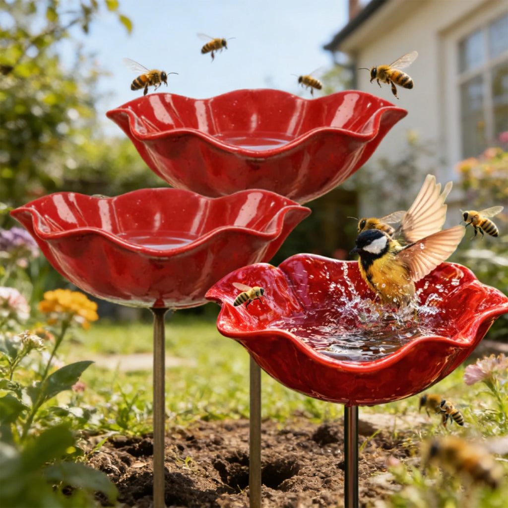Bloemvormige metalen waterhouder op standaard