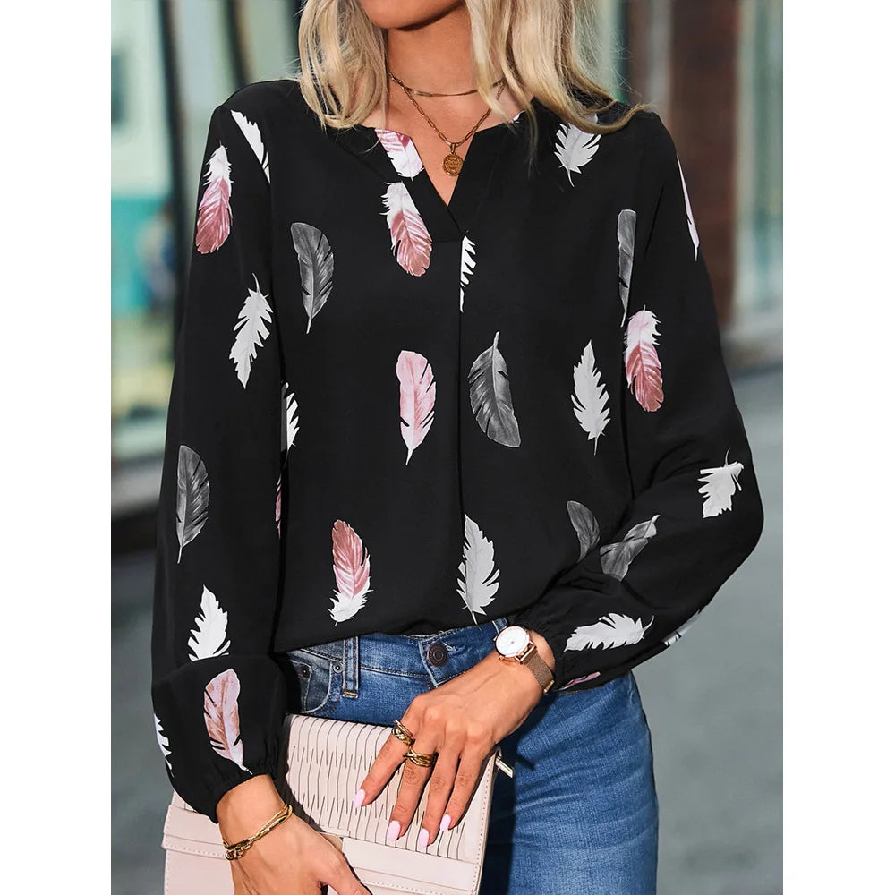 Chiffon blouse met veerprint - afbeelding 37