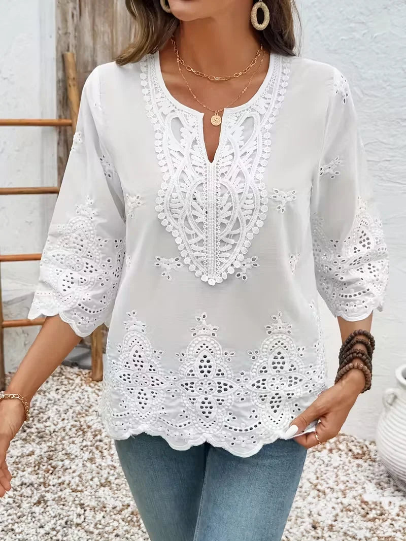 Witte blouse met kantdetails - afbeelding 2