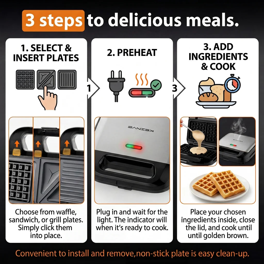 3-in-1 sandwichmaker, panini press en wafelijzer