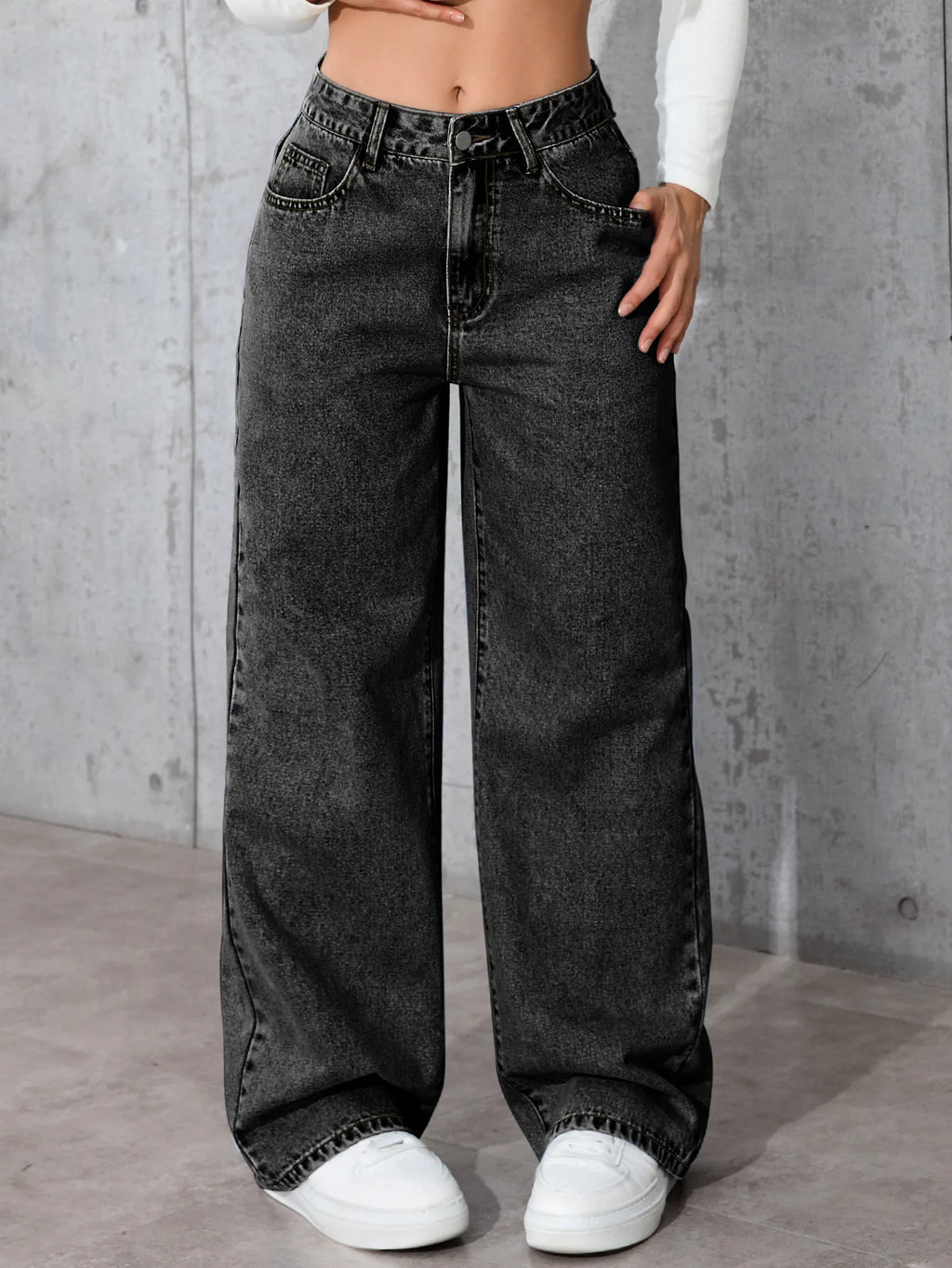 Y2K straight dark denim broek
