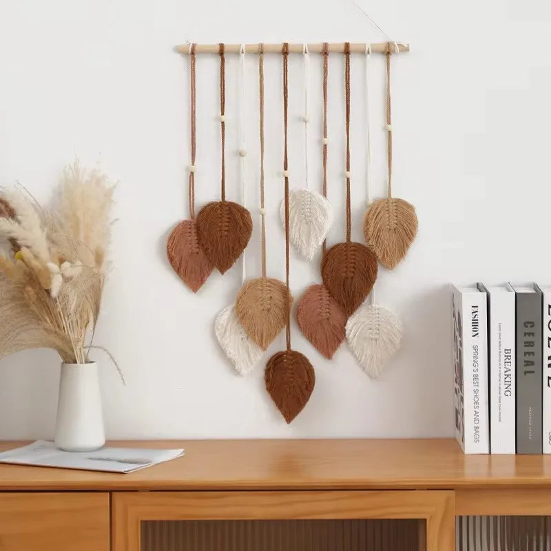 Handgemaakte macramé blad wanddecoratie