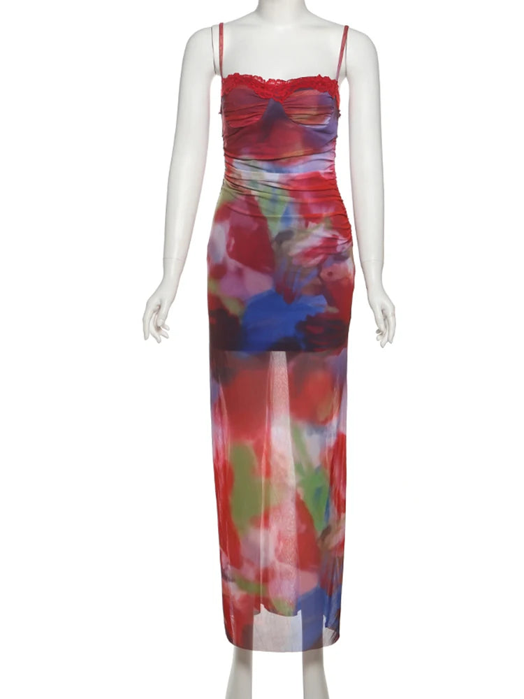 Mesh-maxi-jurk met print - afbeelding 5