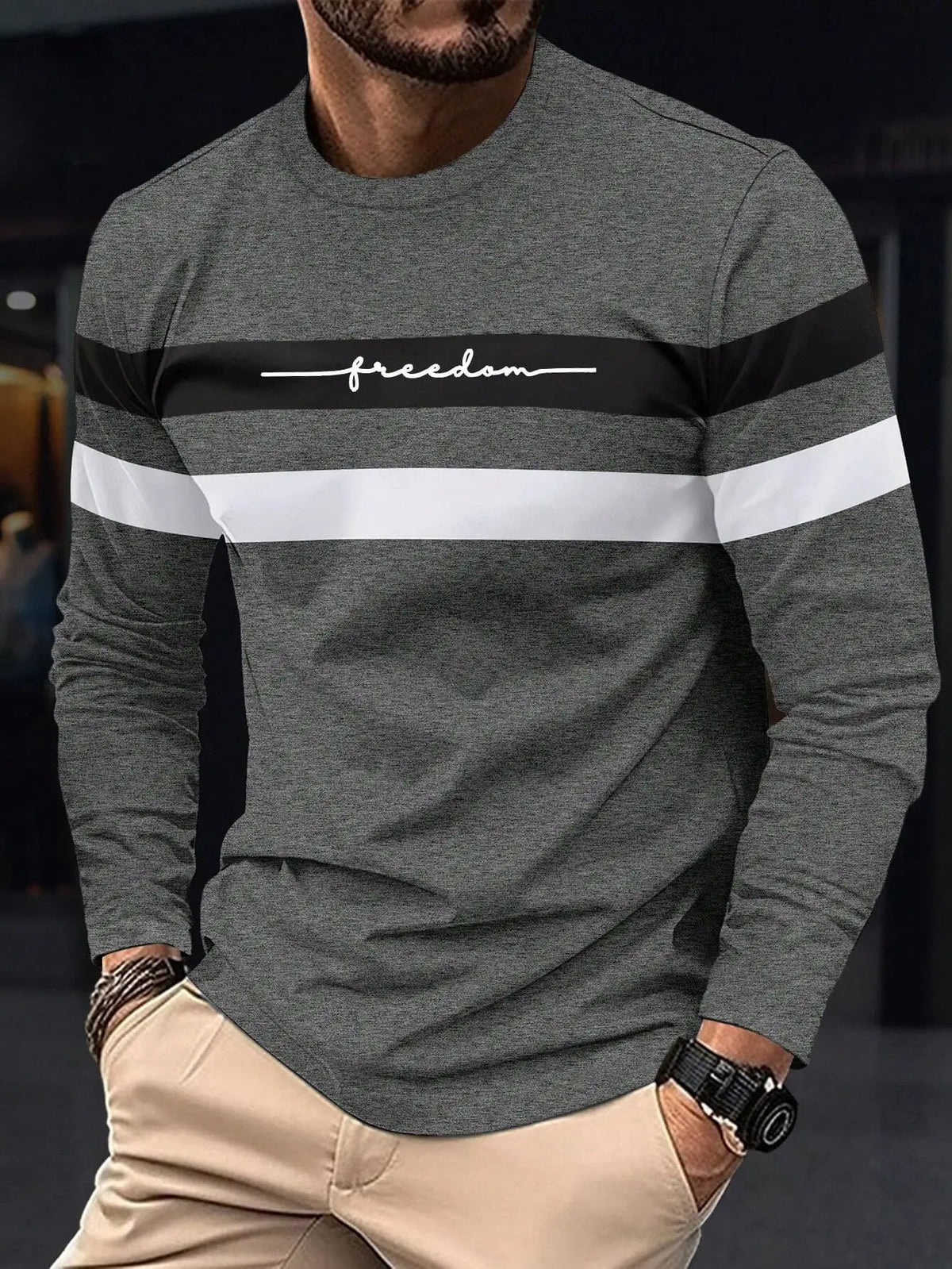 Gestreepte longsleeve met ronde hals - afbeelding 2
