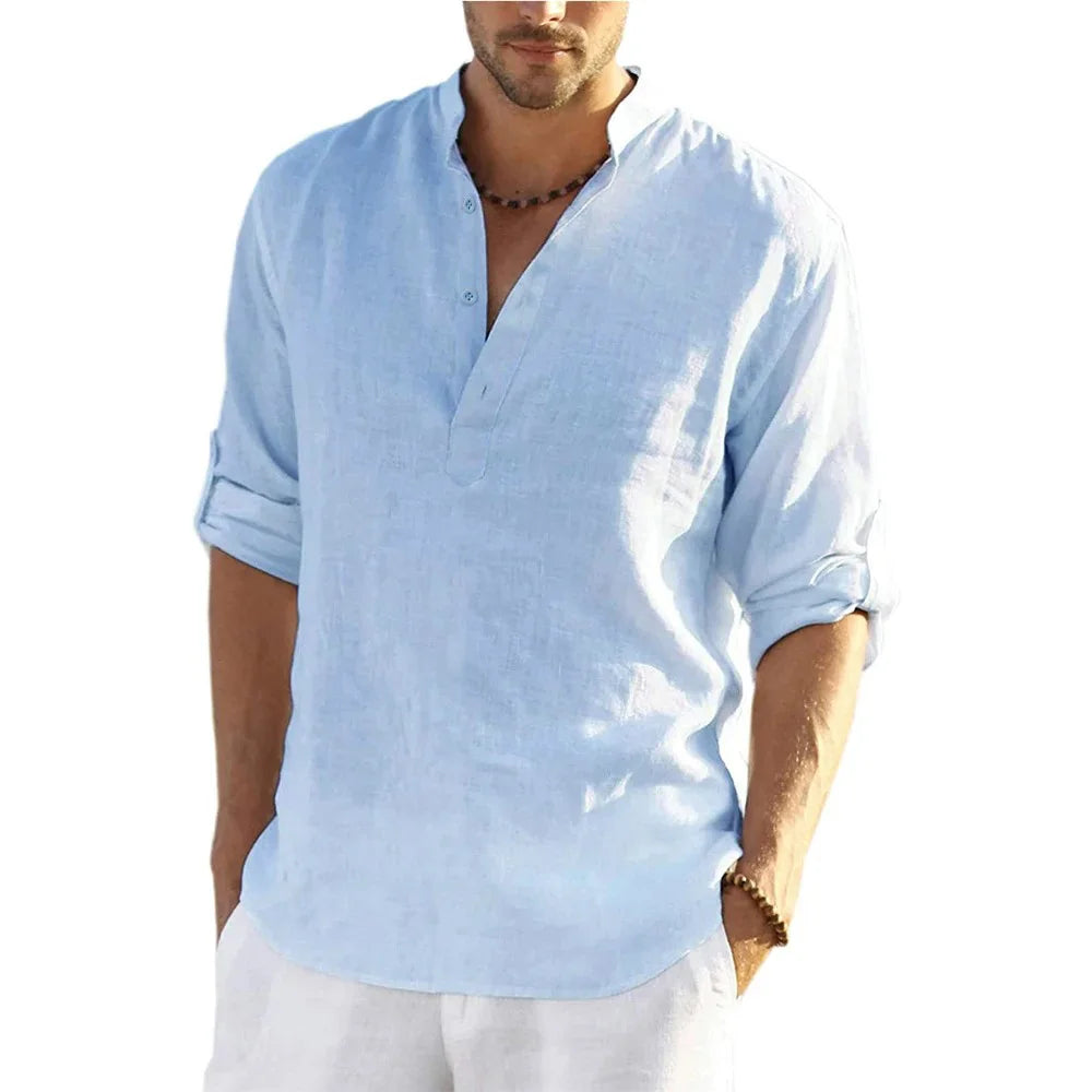 Linnen herenshirt met stakraag - afbeelding 3
