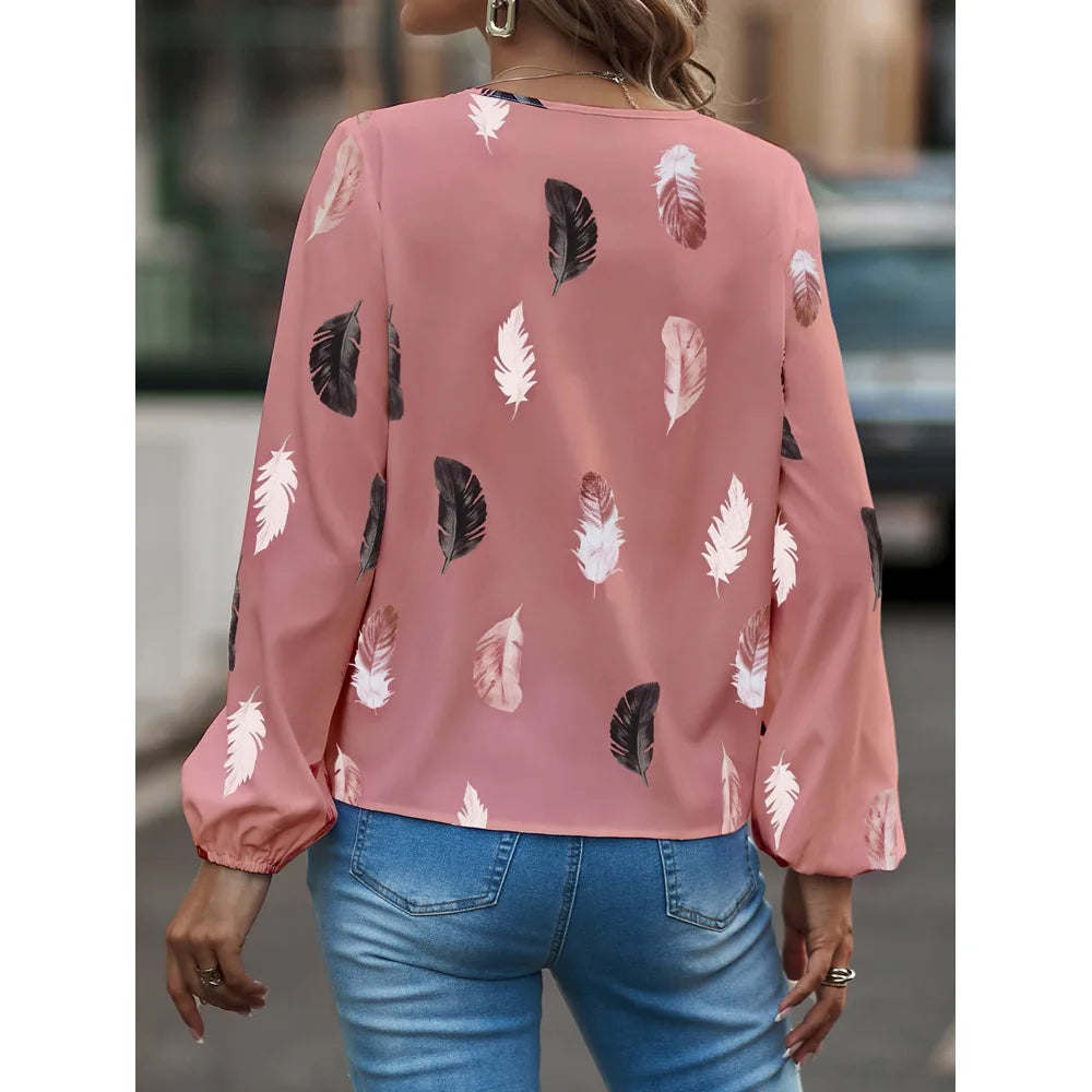 Chiffon blouse met veerprint - afbeelding 9