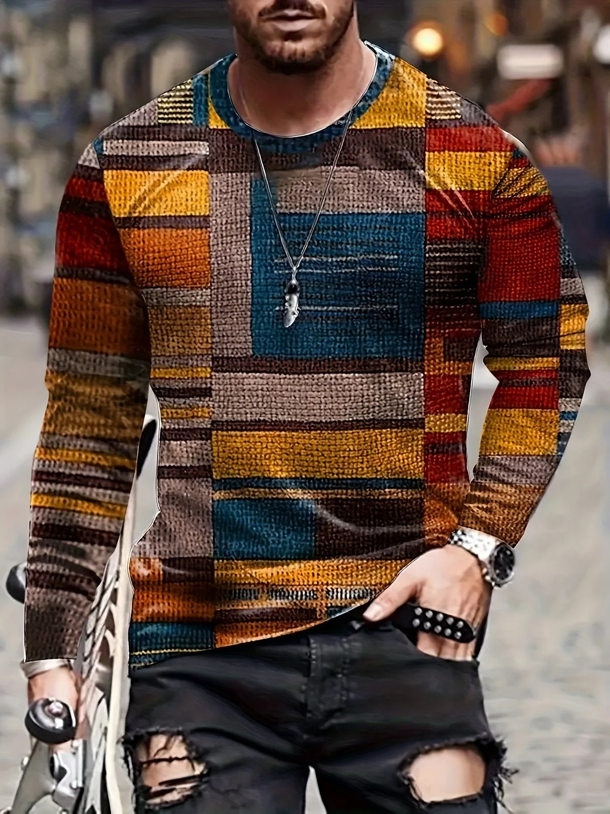 Longsleeve met blokpatroon