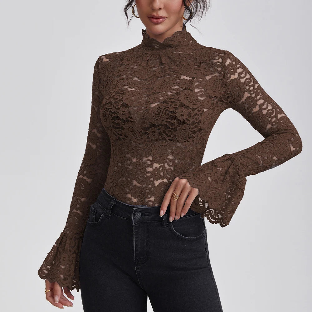 Kanten blouse met col - afbeelding 2