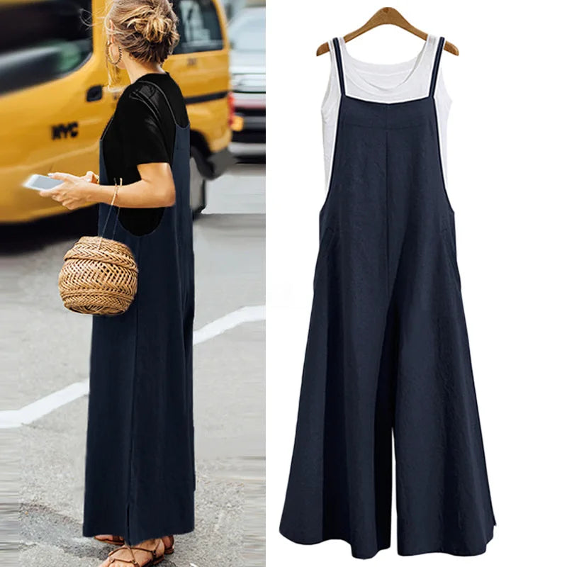 Dames wide-leg jumpsuit met bandjes