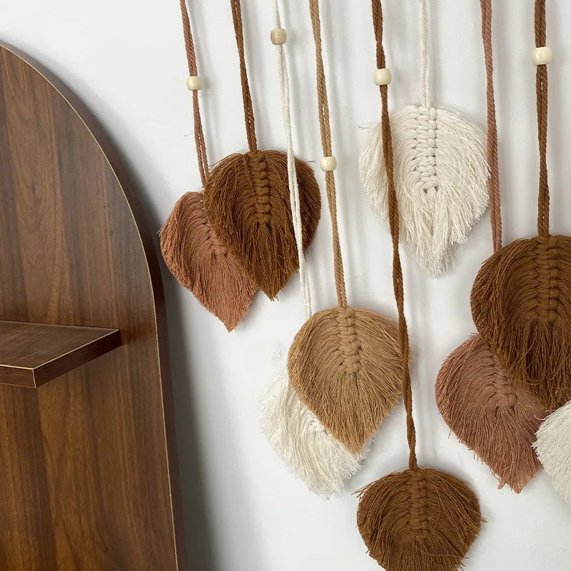 Handgemaakte macramé blad wanddecoratie