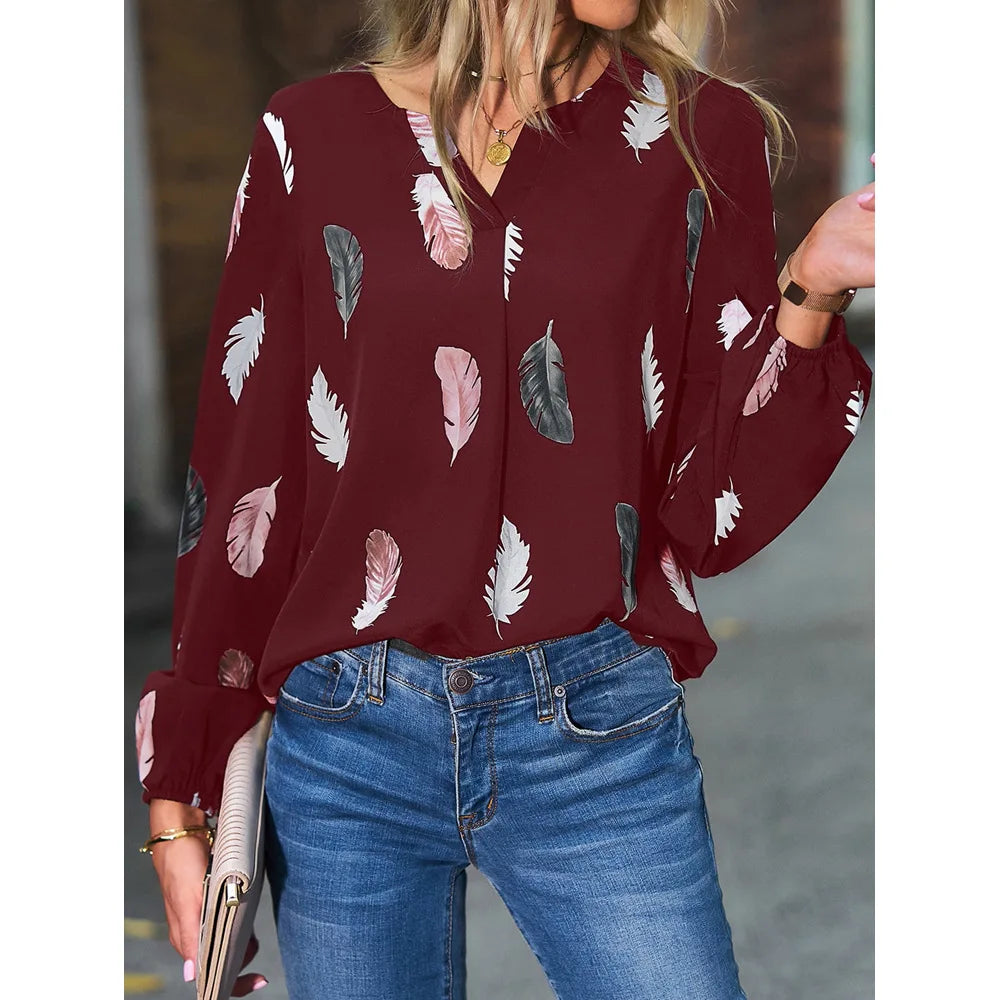 Chiffon blouse met veerprint - afbeelding 21