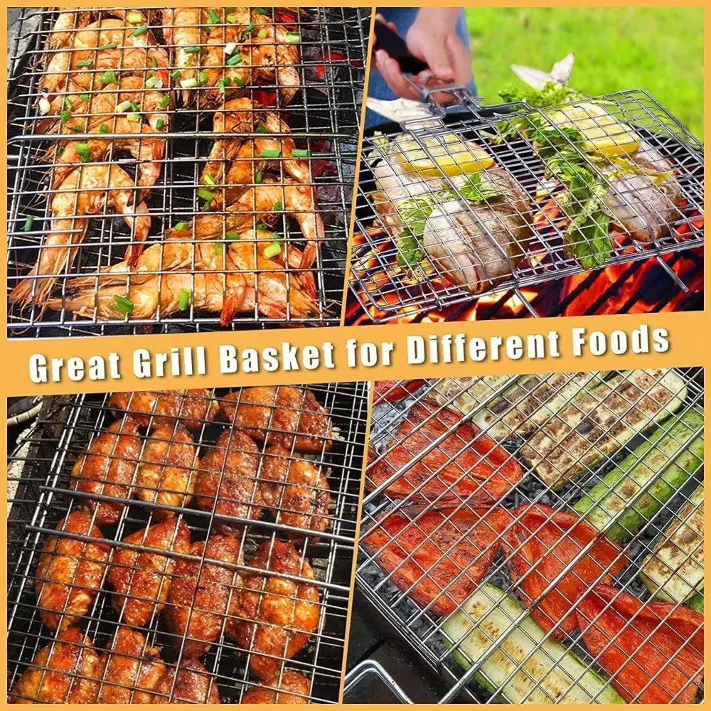 Opvouwbare draagbare BBQ grillmand van roestvrij staal