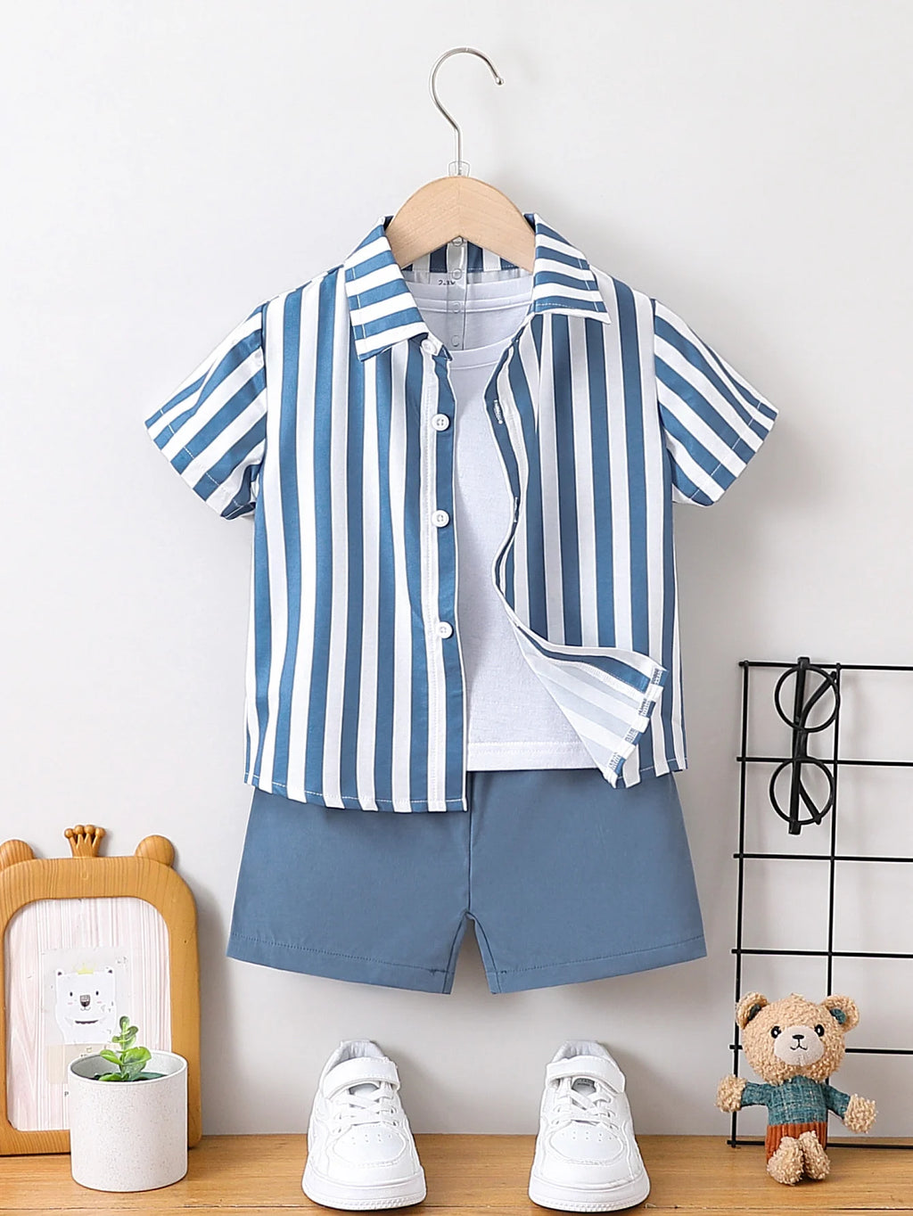 2-delige blauw-wit gestreepte zomerset