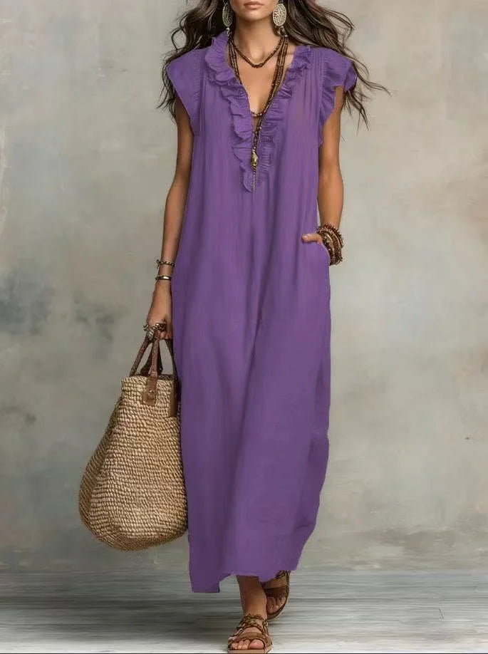 Dames boho maxi jurk van katoen en linnen