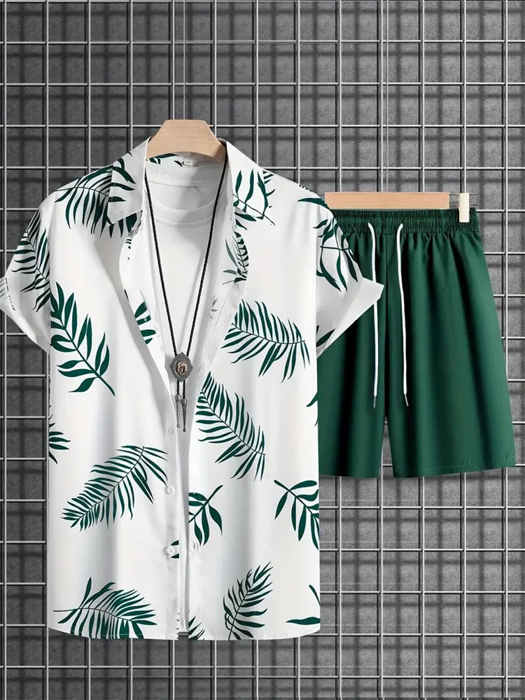 Hawaiiaanse heren 2-delige set met bladprint