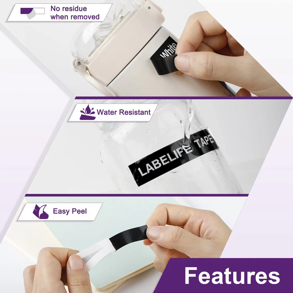 Labeltape voor labelprinter, wit-op-zwart (6-pack)