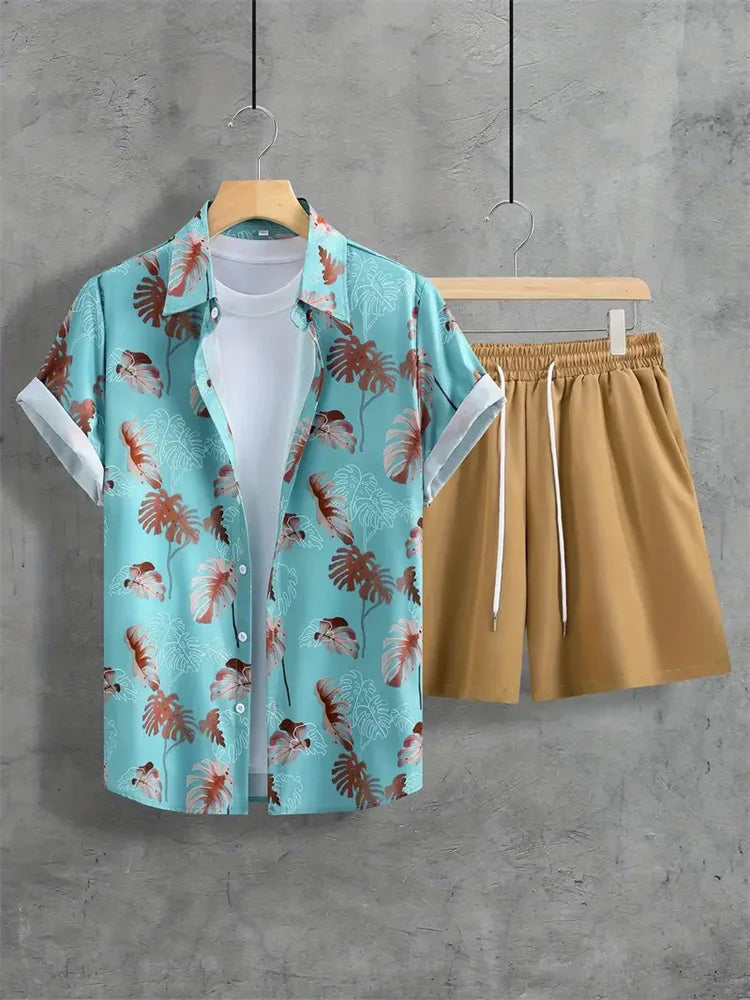 Hawaiiaanse heren 2-delige set met bladprint