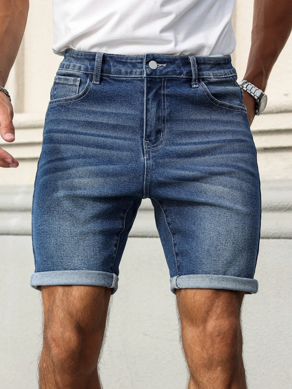 Heren denim shorts met blauwe retro uitstraling