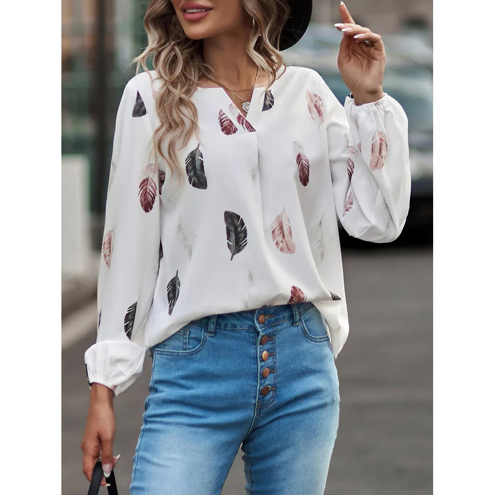Chiffon blouse met veerprint - afbeelding 5
