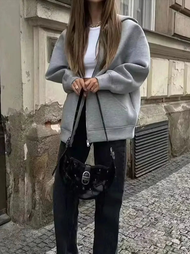 Oversized hoodiejas met rits - afbeelding 5