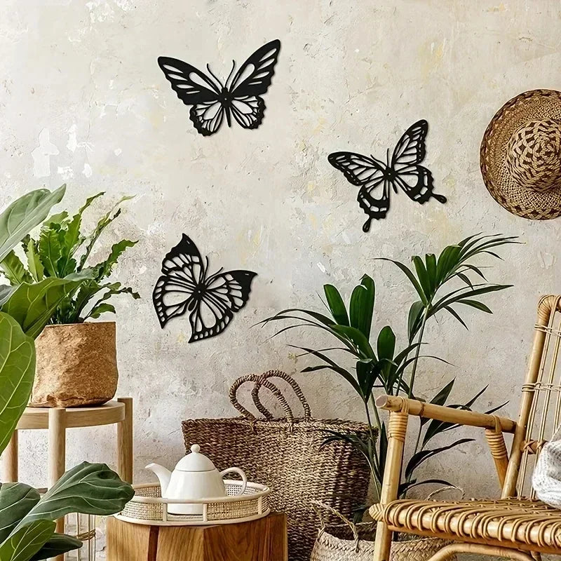 3-delige metalen wanddecoratieset met vlinders, libellen en kolibries