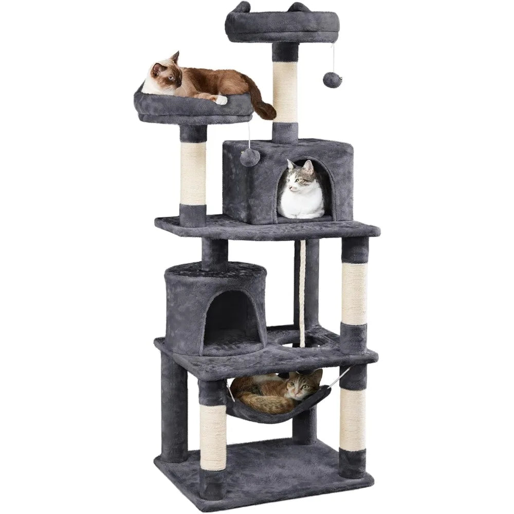 62,5 inch kattenkrabpaal met platform, hangmat en kattenhuis
