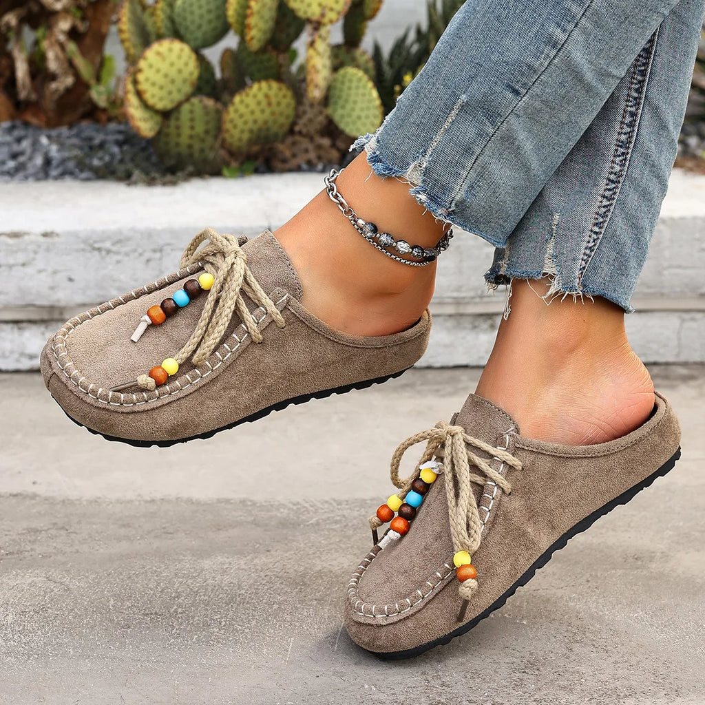 Dames suède half slippers met dikke zool