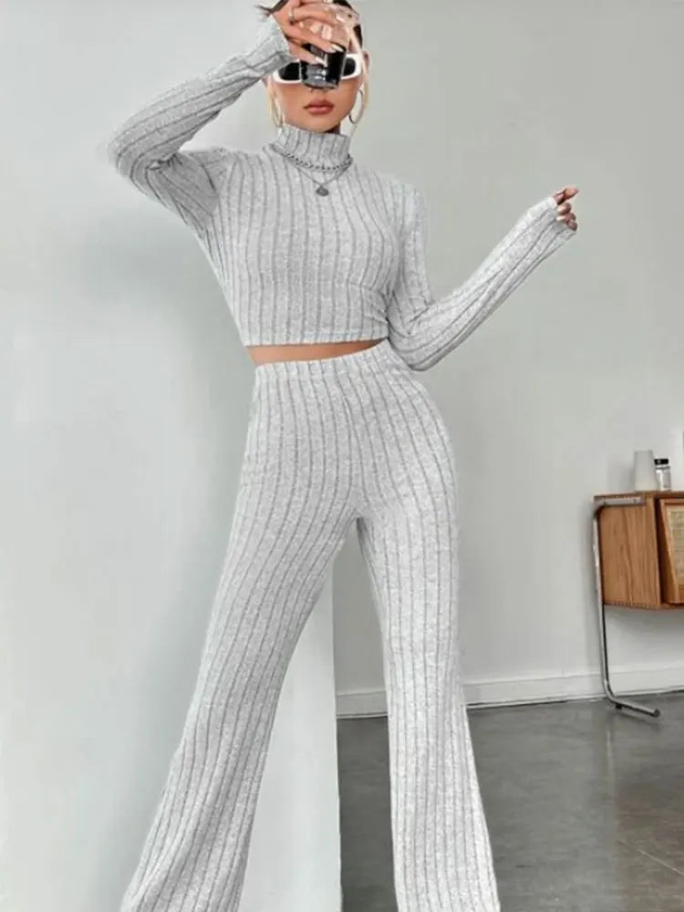 Geribde set met flared broek - afbeelding 9