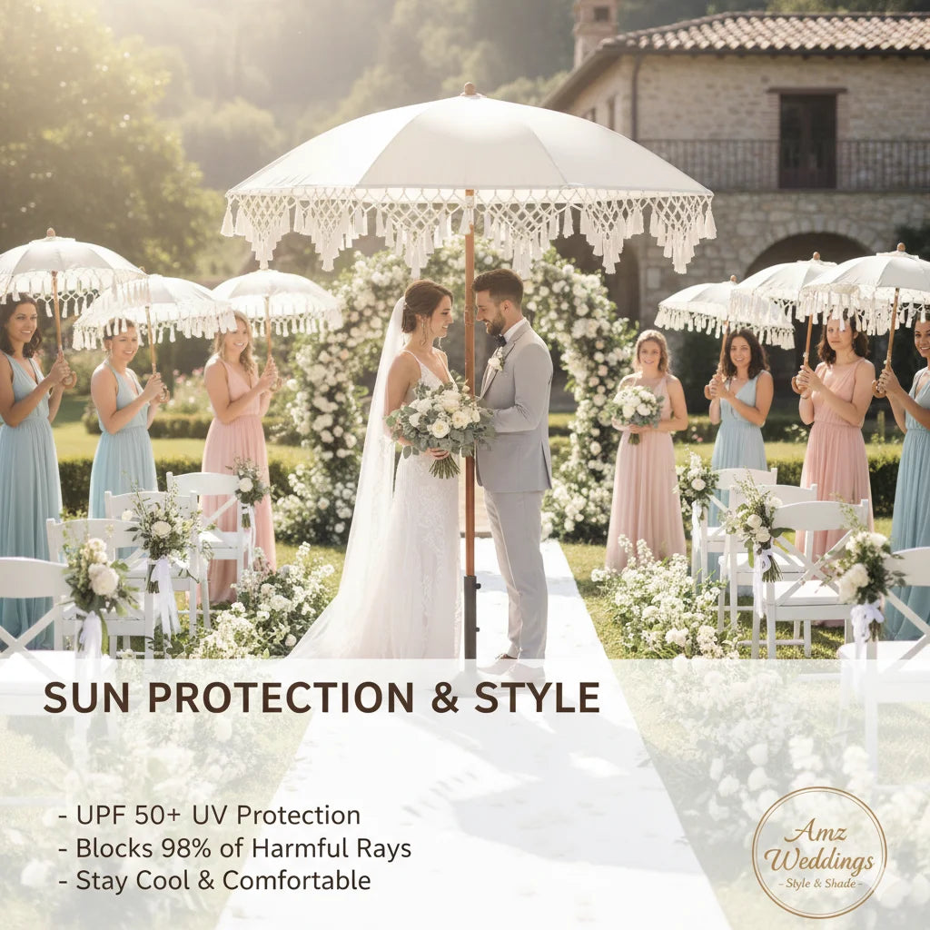 UPF50+ driehoekige zonneschermparasol met elegante kwastdetails