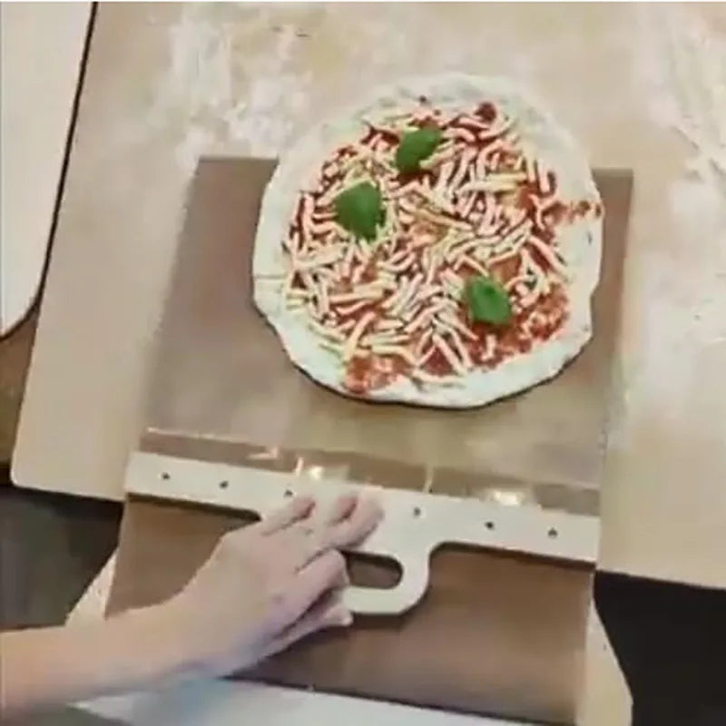 Draagbare pizza schep met schuifsysteem