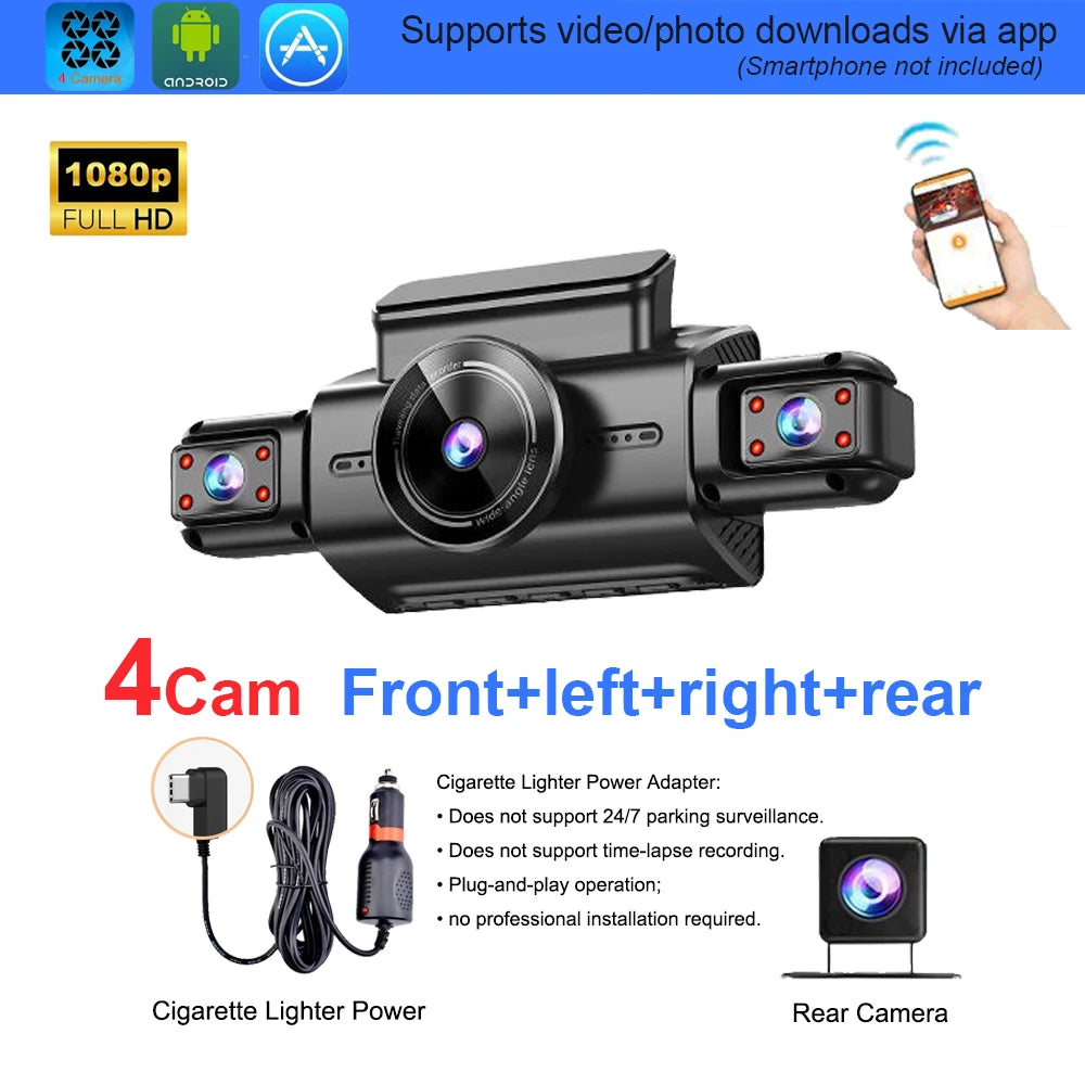 Verborgen 4-kanaals dashcam 4K met nachtzicht (Onedo)