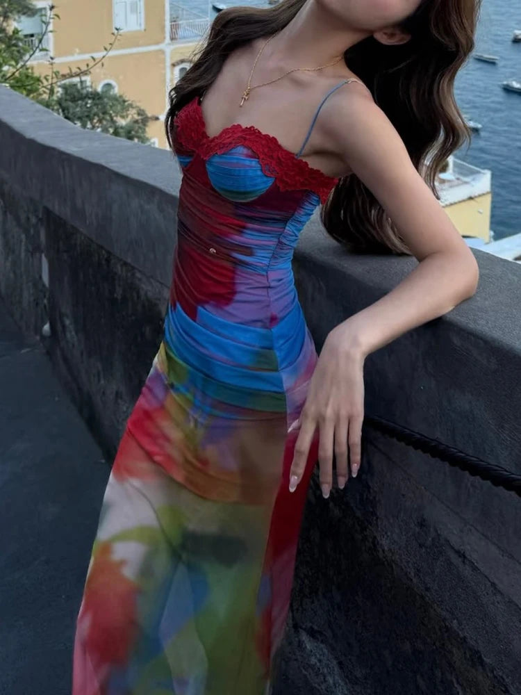 Mesh-maxi-jurk met print - afbeelding 15