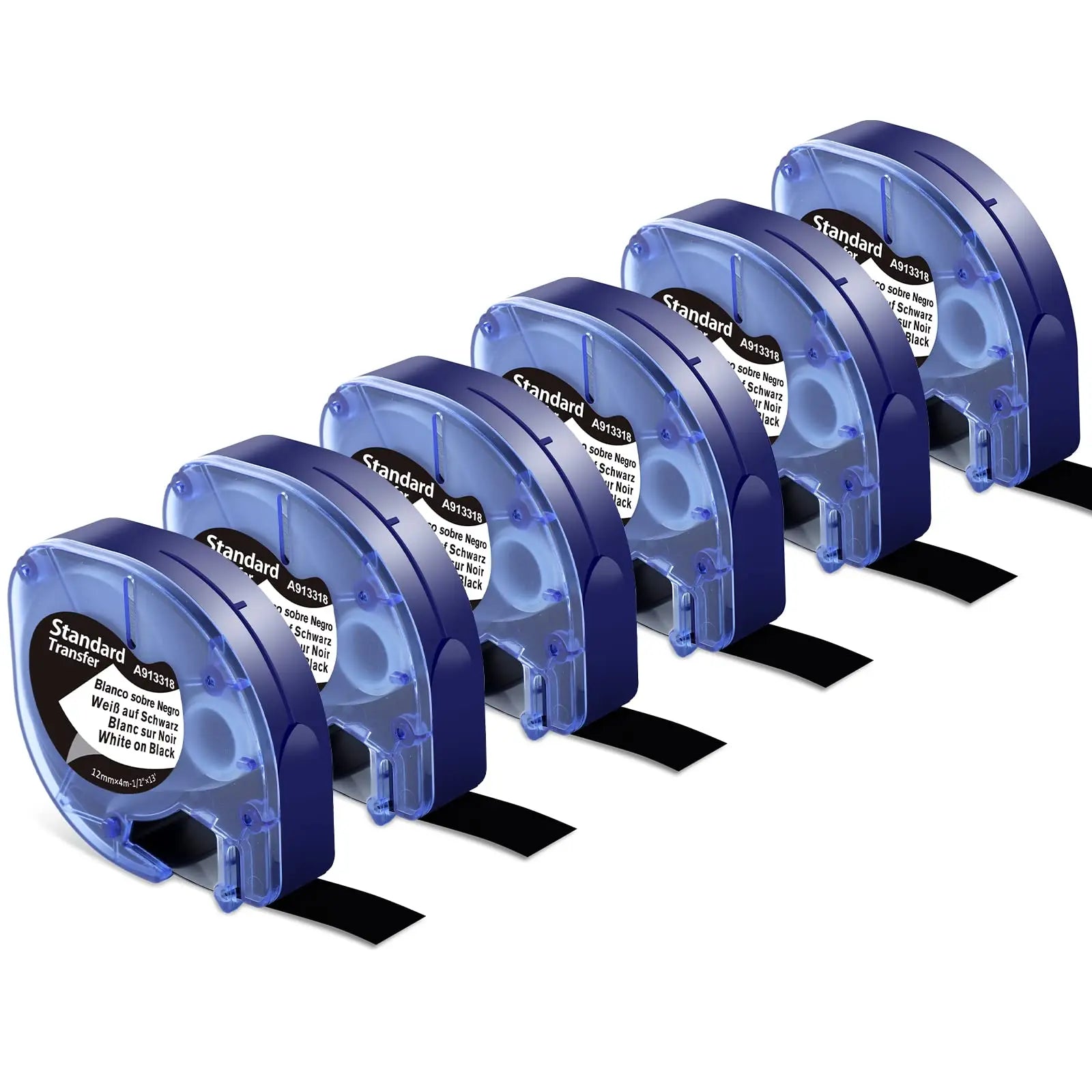 Labeltape voor labelprinter, wit-op-zwart (6-pack)