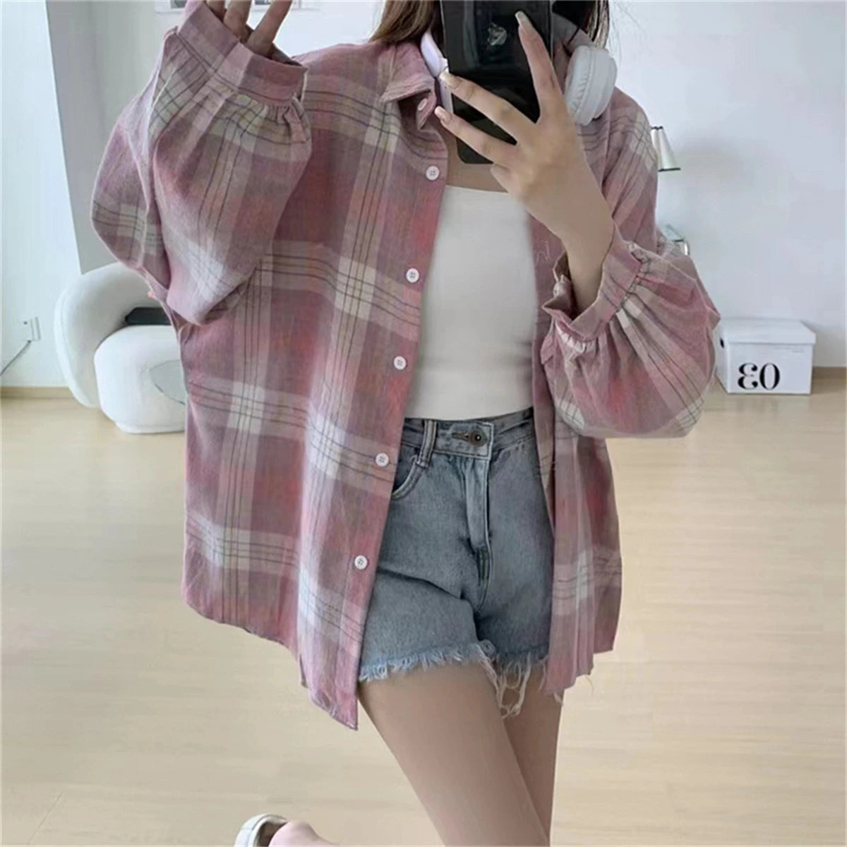Oversized geruite blouse - afbeelding 10