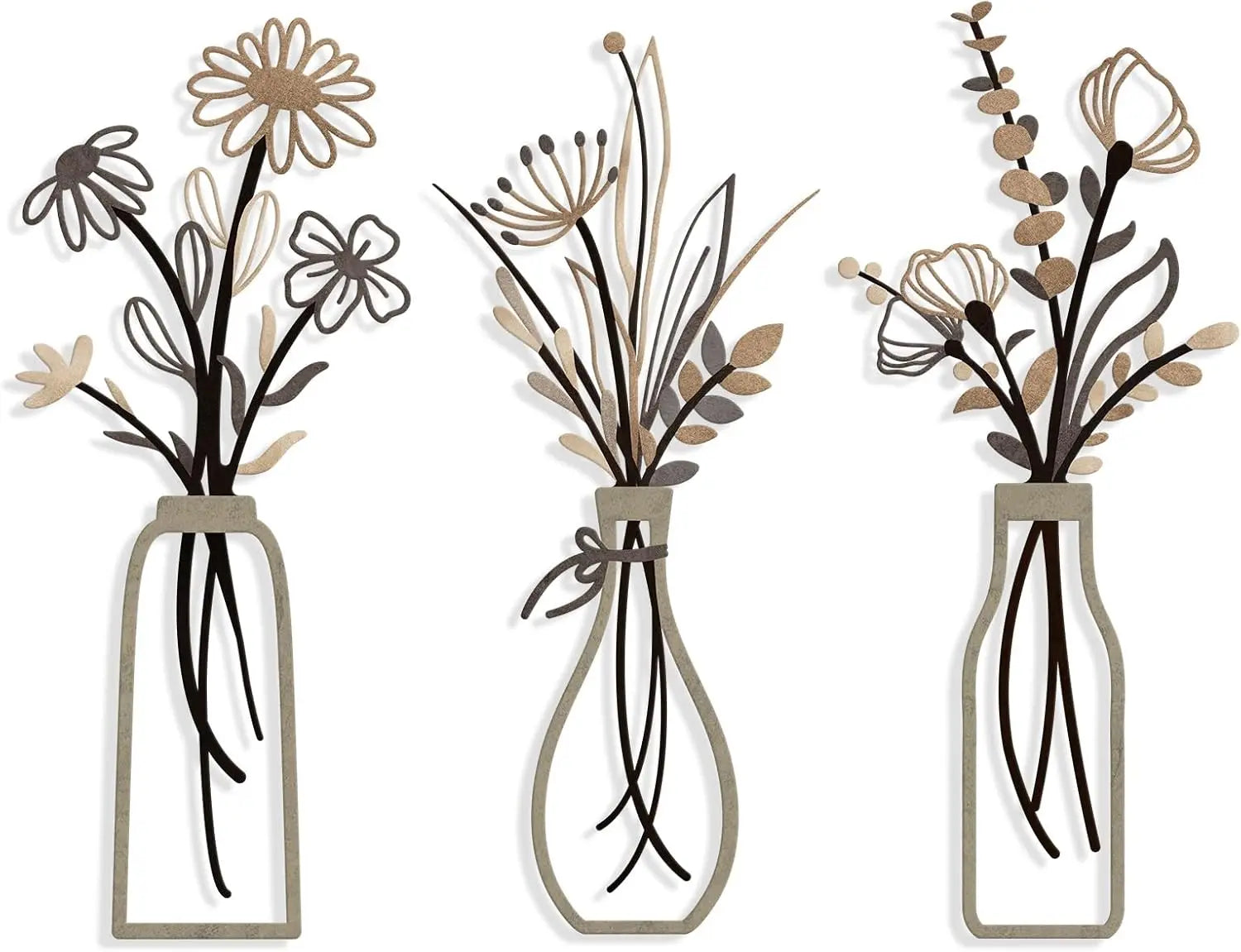 3-delige metalen bloemen wanddecoratie