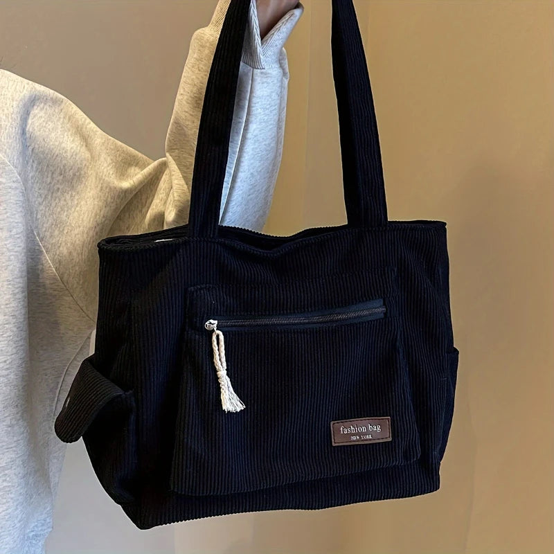 Ribfluwelen shopper