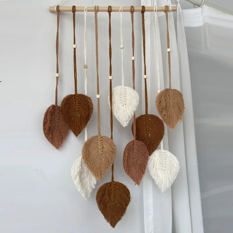 Handgemaakte macramé blad wanddecoratie