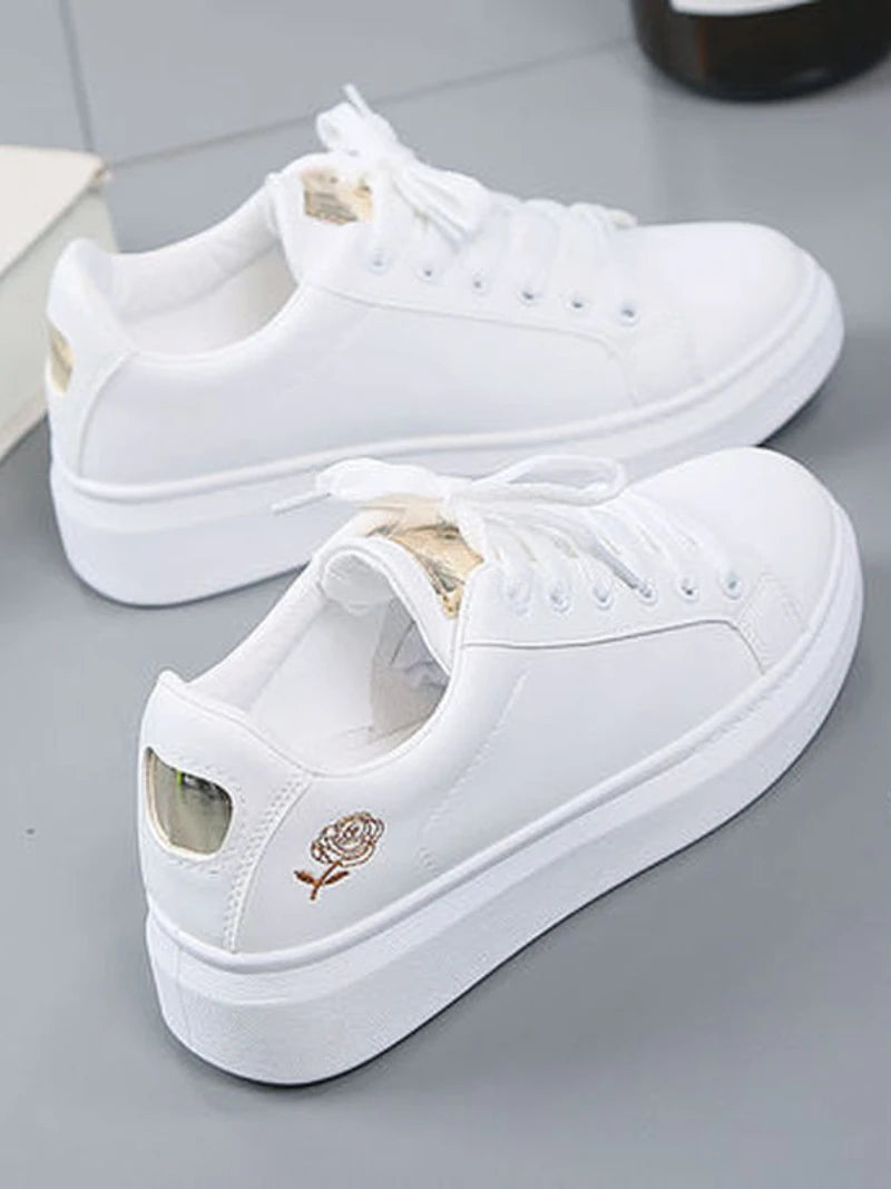 Witte plateausneakers met roosje - afbeelding 9