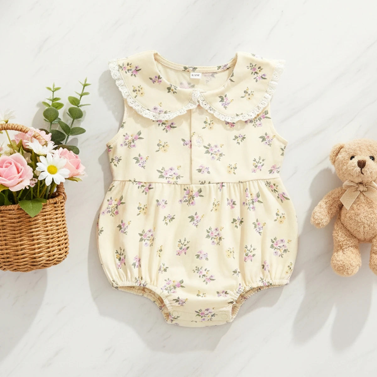 Babybodysuit met kant, mouwloos