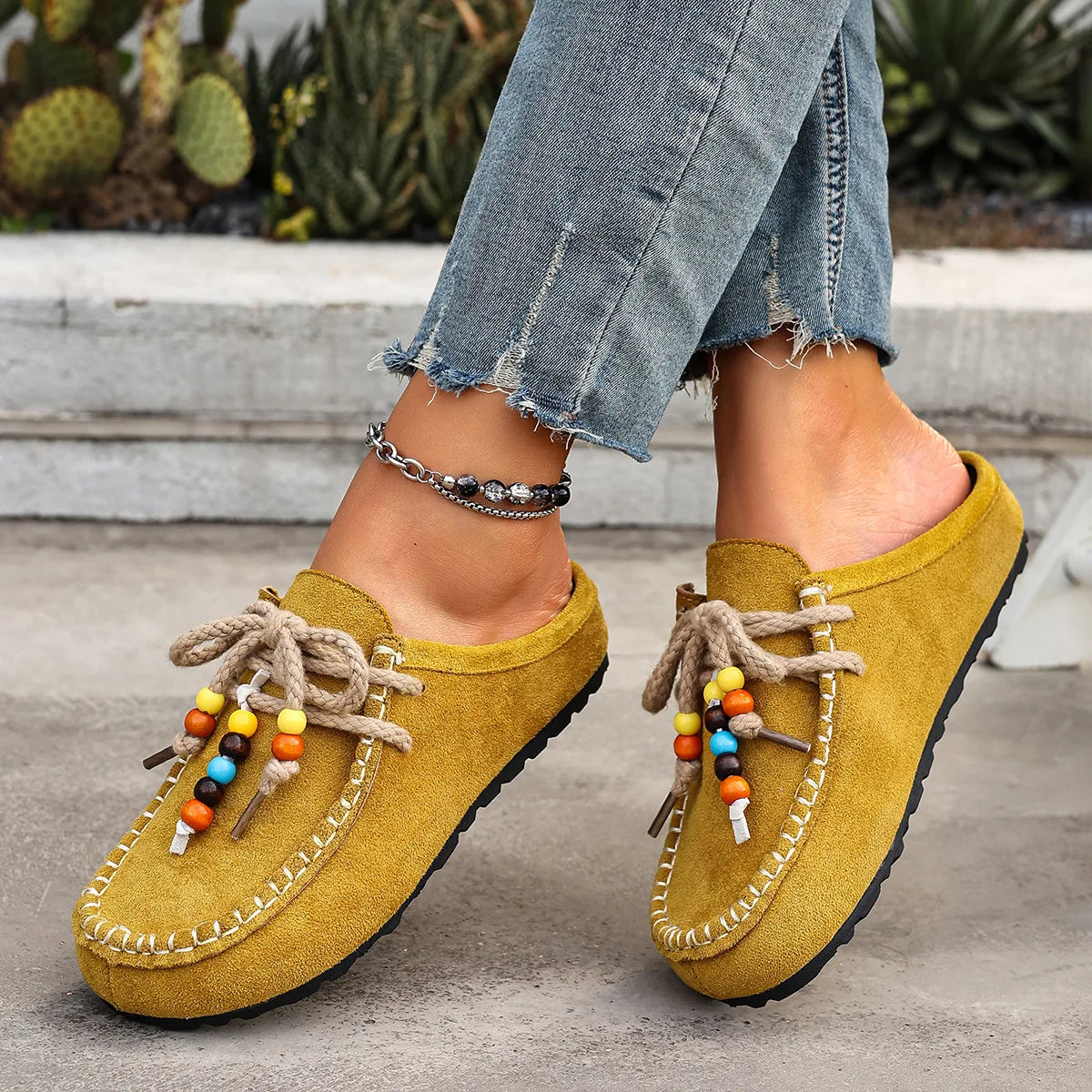 Dames suède half slippers met dikke zool