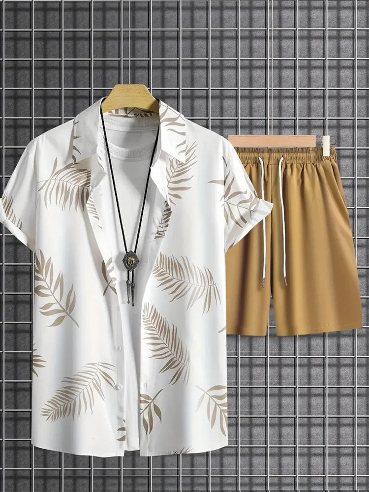 Hawaiiaanse heren 2-delige set met bladprint