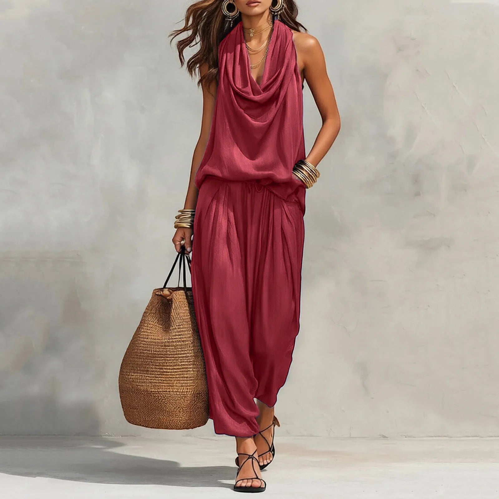 Elegante satijnen 2-delige dames set